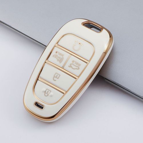 Housse De Protection Pour Clé Télécommande En Tpu,Bord Doré,Pour Hyundai Sonata Nexo Dn8 Santa Fe Tm Tucson Nx4 Staria Ioniq,Accessoires À 7 Boutons - Type 5 Buttons White #A