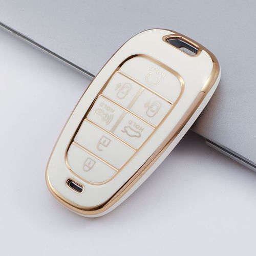 Housse De Protection Pour Clé Télécommande En Tpu,Bord Doré,Pour Hyundai Sonata Nexo Dn8 Santa Fe Tm Tucson Nx4 Staria Ioniq,Accessoires À 7 Boutons - Type 7 Buttons White