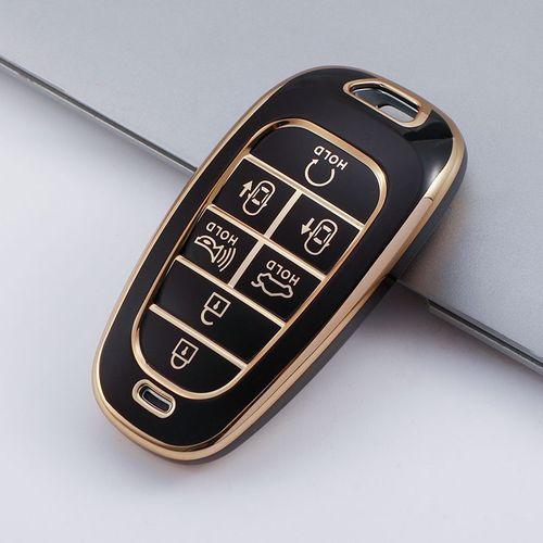 Housse De Protection Pour Clé Télécommande En Tpu,Bord Doré,Pour Hyundai Sonata Nexo Dn8 Santa Fe Tm Tucson Nx4 Staria Ioniq,Accessoires À 7 Boutons - Type 7 Buttons Black #A