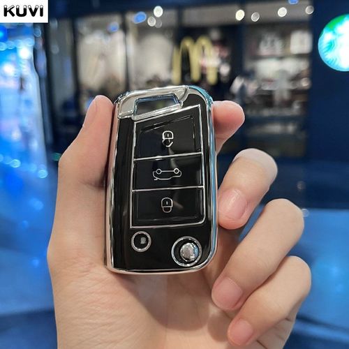 Pour Volkswagen Vw Polo Golf7 Mk7 Tiguan Pour Octavia Kodiaq Karoq Pour Ateca Voiture Clé Housse Sac Porte-Clés Protecteur - Type Silver Black