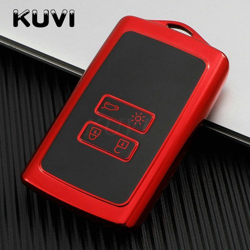 Étui pour clé de voiture en TPU,couverture complète pour Renault Koleos Kadjar Megane Talisman Captur Espace Clio 2016 - 2019,accessoires à 4 boutons - Type red
