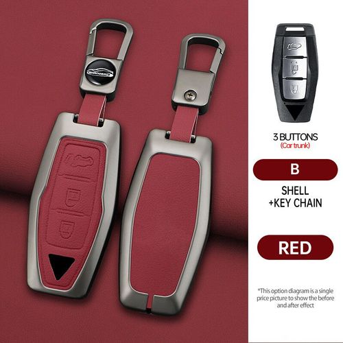 Étui pour clé de voiture en alliage de Zinc et cuir,coque Fob pour Mitsubishi Outlander 2022 2023 2024 2025,accessoires d'intérieur de voiture de contrôle - Type red 3