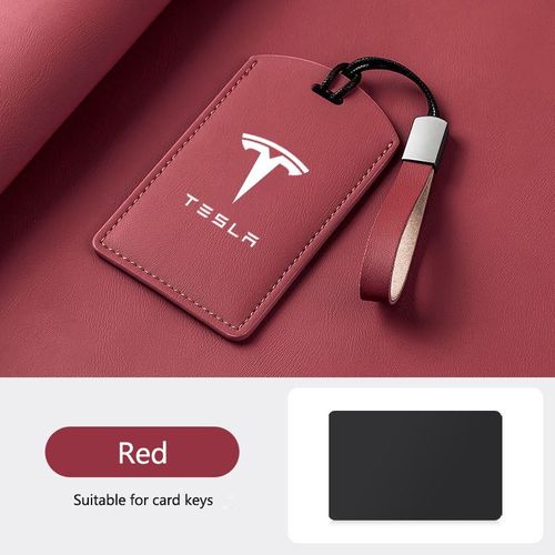 cuir voiture intelligente NFC carte clé housse coque de protection Fob pour Tesla modèle 3 modèle S modèle X modèle Y porte-clés accessoires - Type B-red