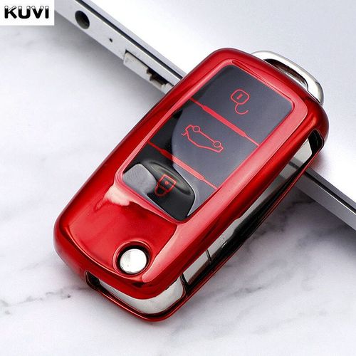 Étui en cuir TPU pour clé de voiture,housse de Protection complète pour clé de voiture,pour VW Volkswagen Polo Tiguan Passat Golf Jetta Lavida Octavia - Type Red #C