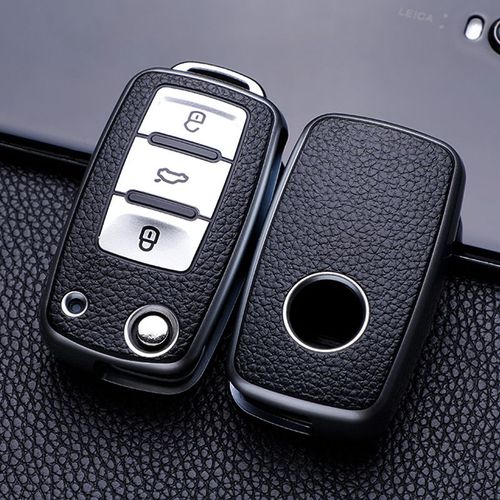 Étui en cuir pour clé de voiture,housse de Protection complète pour clé de voiture,pour VW Volkswagen Polo Tiguan Passat Golf Jetta Lavida Octavia - Type Silver