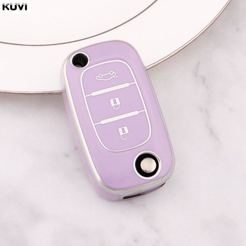 Étui pour clé télécommande de voiture en TPU,pour Renault Megane 2 Fluence Clio,pour Mercedes,LADA Vesta Granta XRay Kalina dora berline - Type Silver Purple