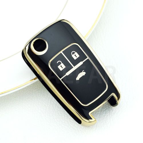 Pour Chevrolet Voiture Porte-Clés Pour Chevrolet Chevy Cruze Malibu Camaro Aveo Equinox Impala Sonic 2 3 4 5 Boutons Tpu Étui Pour Clé Intelligente - Type 3 - Gold Line Black