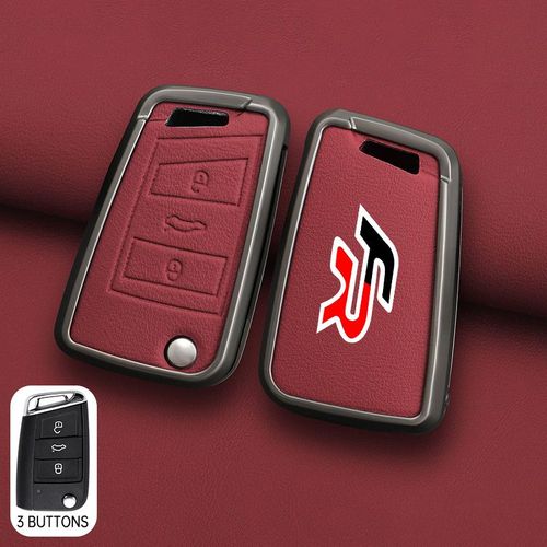 Étui pour clé de voiture en cuir en alliage de Zinc,housse de sac pour clé,support de coque,Protection complète pour FR Ateca FR2,accessoires - Type B-red