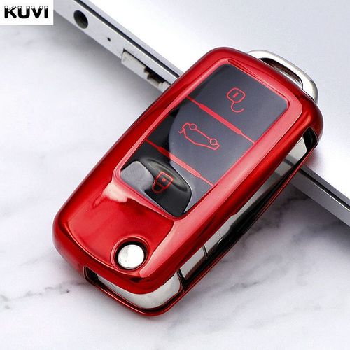 Étui en cuir TPU pour clé de voiture,housse de Protection complète pour clé de voiture,pour VW Volkswagen Polo Tiguan Passat Golf Jetta Lavida Octavia - Type Red #E