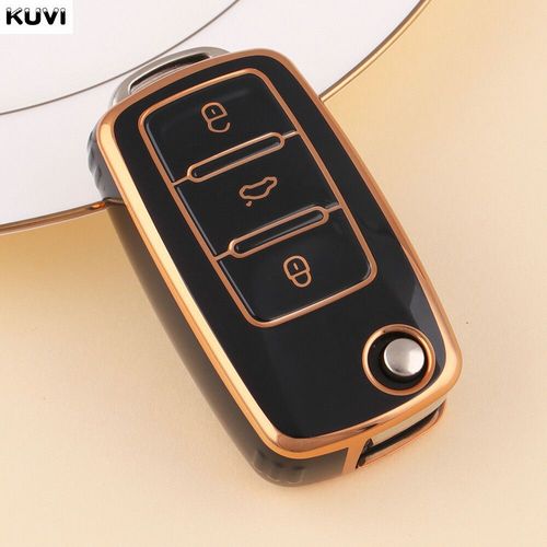 Housse De Clé Télécommande De Voiture En Tpu,Pour Volkswagen Vw Polo Golf Passat Tiguan Beetle Caddy T5 Up Eos Octavia Altea - Type Gold Black