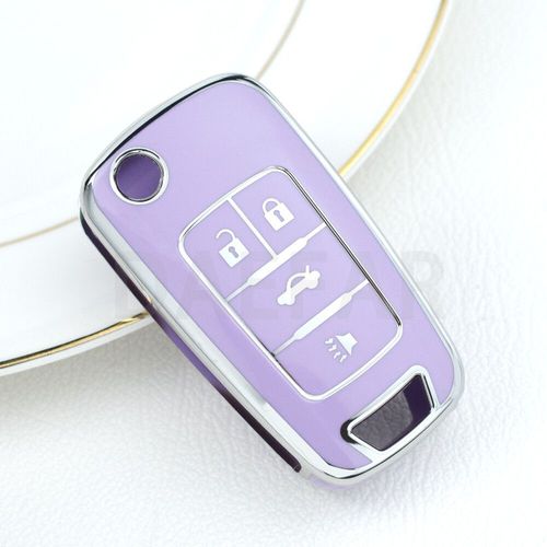 Pour Chevrolet Voiture Porte-Clés Pour Chevrolet Chevy Cruze Malibu Camaro Aveo Equinox Impala Sonic 2 3 4 5 Boutons Tpu Étui Pour Clé Intelligente - Type 4 - Silver Purple