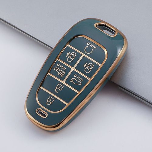 Housse De Protection Pour Clé Télécommande En Tpu,Bord Doré,Pour Hyundai Sonata Nexo Dn8 Santa Fe Tm Tucson Nx4 Staria Ioniq,Accessoires À 7 Boutons - Type 7 Buttons Grey #A