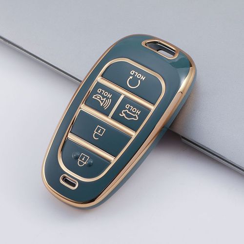 Housse De Protection Pour Clé Télécommande En Tpu,Bord Doré,Pour Hyundai Sonata Nexo Dn8 Santa Fe Tm Tucson Nx4 Staria Ioniq,Accessoires À 7 Boutons - Type 5 Buttons Grey #A