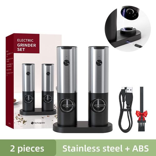 Moulin électrique automatique,moulin à poivre et à sel avec lumière LED,grosseur réglable,moulin à épices,outil de cuisine - Type USB SS-2 pieces