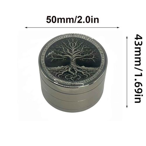 Broyeur d'herbes en métal à 4 couches,arbre,moulin à épices,mortier,tabac brut,accessoires pour fumeurs,outil de cuisine,50mm,63mm - Type 50mm-Silver