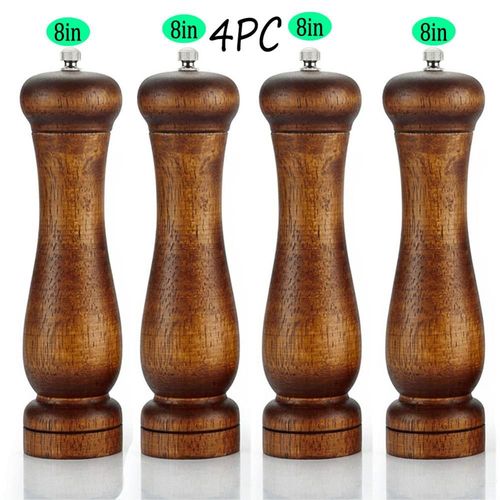 Moulin à Sel et Belle,Shakers en Bois avec Bain,Moulin en Céramique Réglable avec Rotor de Rechange-Accessoires de Cuisine - Type 4PC 8inch