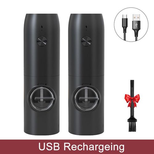 Moulin électrique automatique,moulin à poivre et à sel avec lumière LED,grosseur réglable,moulin à épices,outil de cuisine - Type USB-2 pieces
