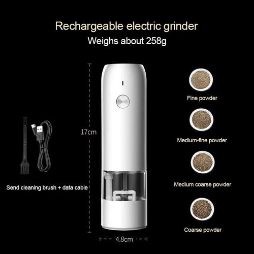 Moulin à sel électrique aste,moulin à épices automatique,grossiékréglable,outils de cuisine,USB,blanc,noir,6 vitesses,Belle Mil - Type White