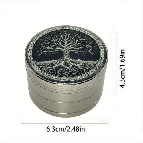 Broyeur d'herbes en métal à 4 couches,arbre,moulin à épices,mortier,tabac brut,accessoires pour fumeurs,outil de cuisine,50mm,63mm - Type 63mm-Silver