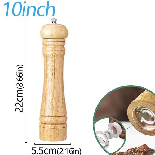 Moulin à sel et à épices en bois massif avec bain,broyeur en céramique réglable,outils de cuisine,5 po,8 po,10 po - Type 10inchWood color