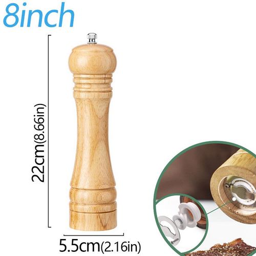 Moulin à sel et à épices en bois massif avec bain,broyeur en céramique réglable,outils de cuisine,5 po,8 po,10 po - Type 8inchWood color