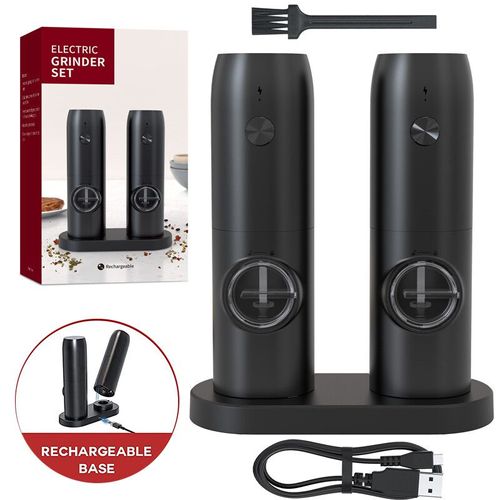 Moulin à sel et à épices automatique,aste par USB,grossiékréglable,lumière LED,outil de cuisine - Type 2 Pieces With Tray