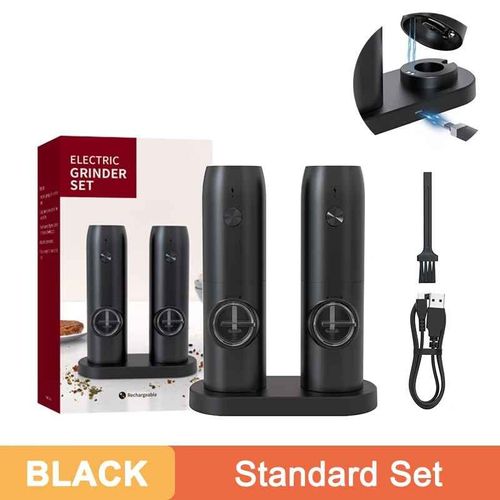 Moulin à sel électrique,aste par USB,avec rugosité réglable,outil de cuisine - Type 2pcs USB Black