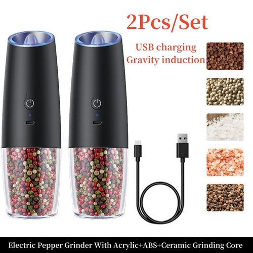Moulin à sel et à poivre électrique à induction par gravité,chargement USB,shakers à épices,outil de cuisine,ensemble de moulin à poivre,bouteille d'assaisonnement - Type 2Pcs ABS
