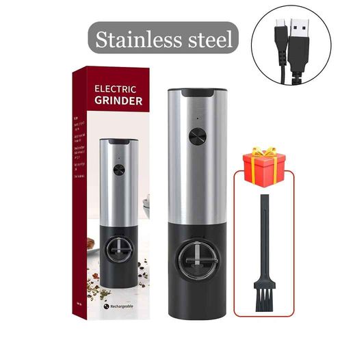 Moulin à sel électrique,aste par USB,avec rugosité réglable,outil de cuisine - Type USB Silver #A