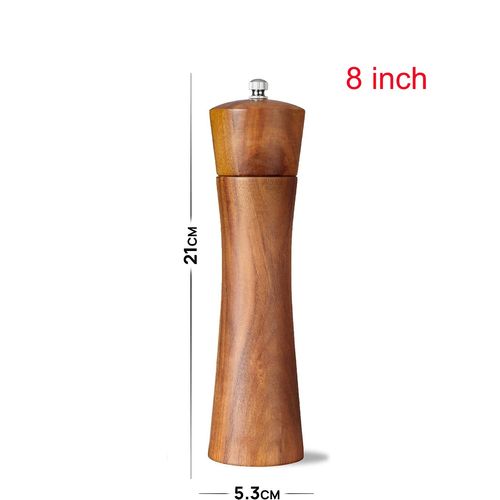 FLYMUYU-Moulin à sel et à épices en bois d'acacia avec bain,broyeur en céramique réglable,outils de cuisine - Type 8 inch 1Pcs #B