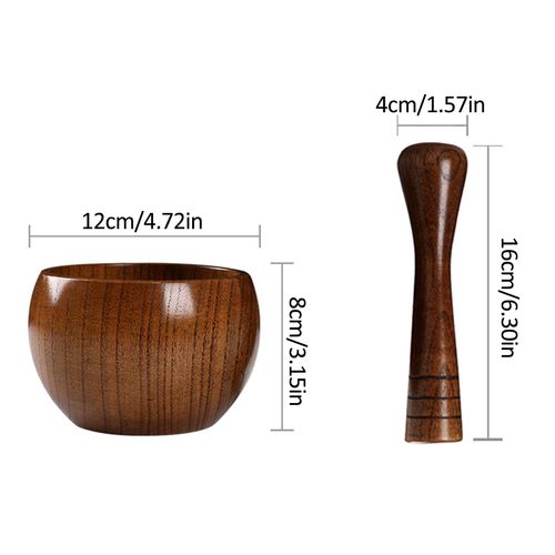 Filles en bambou naturel à fond plat,broyeur de mortier en bois,bocal rond - Type Q