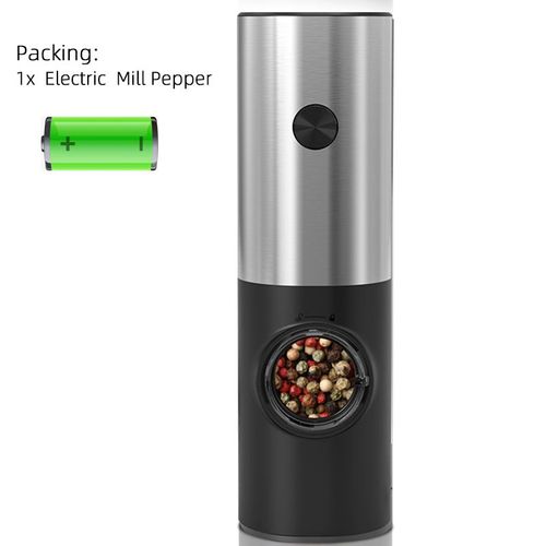 Moulin à poivre et à épices électrique,automatique,avec lumière Led,grosseur réglable - Type Stainless Steel