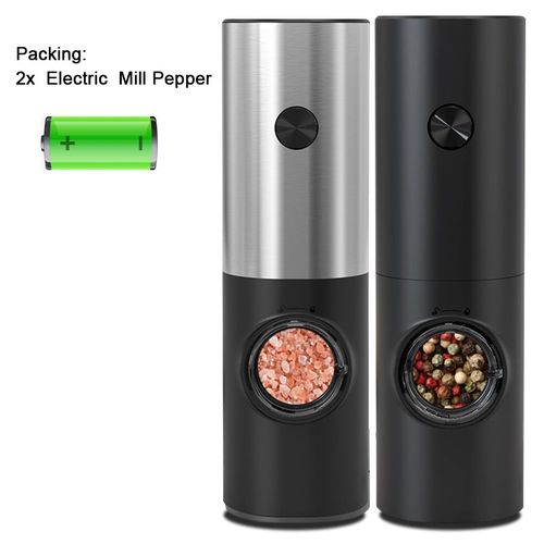 Moulin à poivre et à épices électrique,automatique,avec lumière Led,grosseur réglable - Type 2pcs C