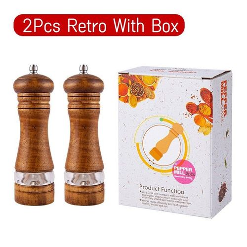 Moulin à Sel en Bois Massif,6 Amans,Manuel,pour Assaisonnement Fraîcheur,Épices,Noyau en Céramique - Type 2Pcs Retro Sets
