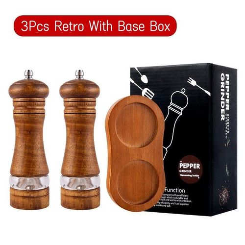 Moulin à Sel en Bois Massif,6 Amans,Manuel,pour Assaisonnement Fraîcheur,Épices,Noyau en Céramique - Type 3Pcs Retro Sets