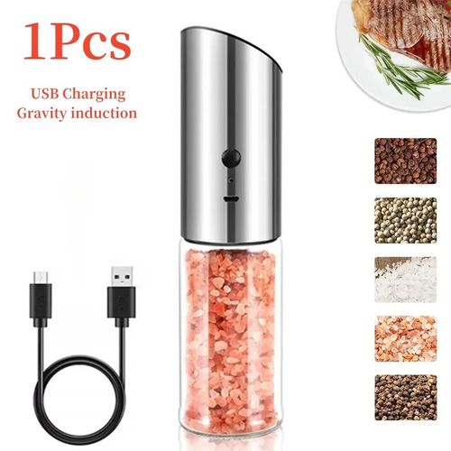 Moulin à sel et poivre automatique avec lumière LED,secoueur à épices électrique,rechargeable par USB,sans fil,moulins à grains,meulage - Type 1Pcs