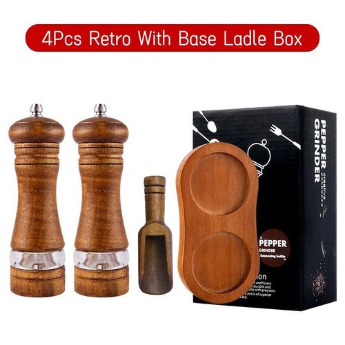 Moulin à Sel en Bois Massif,6 Amans,Manuel,pour Assaisonnement Fraîcheur,Épices,Noyau en Céramique - Type 4Pcs Retro Sets