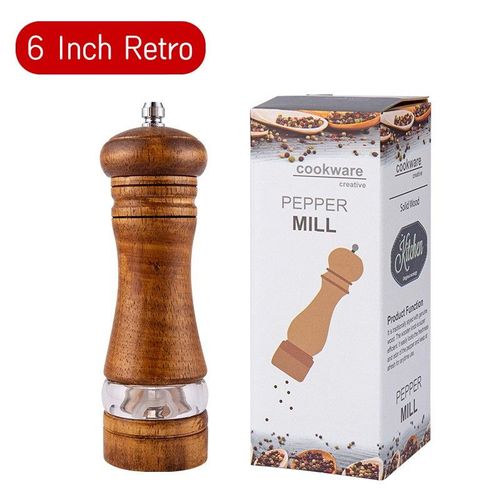 Moulin à Sel en Bois Massif,6 Amans,Manuel,pour Assaisonnement Fraîcheur,Épices,Noyau en Céramique - Type 1Pc Retro With Box