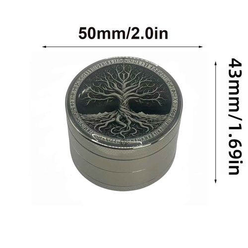 Broyeur d'herbes Boho Tree,4 couches,métal,moulin à épices Belle,mortier,enge brut,tabac,accessoires pour fumeurs,outil de cuisine,50mm,63mm - Type 50mm-Silver