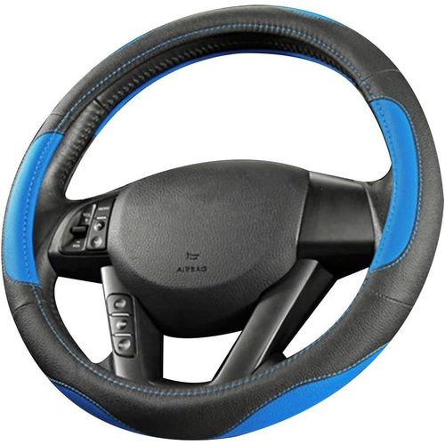 Kal-Couvre Volant Microfibre Cuir Diamètre 37-38 Cm,Couvre Volant Voiture Universelle Antidérapant Respirant Housse De Volant Accessoires De Décoration Intérieure(Noir Bleu-2)