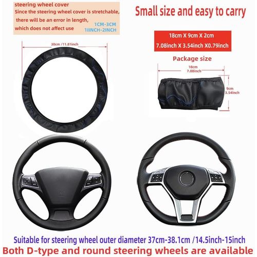 Kal-Couvre Volant Voiture En Cuir Microfibre Couvre De Volant Voiture Antidérapant Respirant Pour La Plupart Des Voitures (Noir-Bleu)