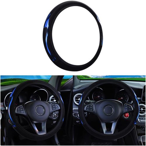 Kal-Housse De Volant Protectrice, Housse De Volant Antidérapante Et Résistante À L'usure, Revêtement De Volant Élastique, Housse-Volant Métallique Dynamique Sans Anneau Intérieur Cuir(Noir Bleu)