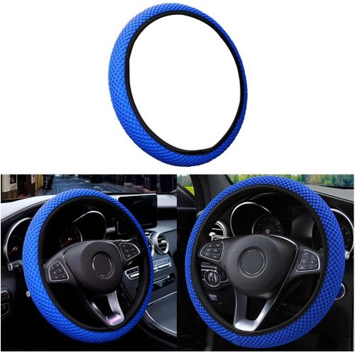 Kal-Couvre Volant Voiture, Housse Volant Voiture En Microfibre De Soie Respirante, 37-38cm, Chaude En Hiver Et Fraîche En Été, Antidérapante, Inodore, Durables Accessoires Volant Voiture (Bleu)