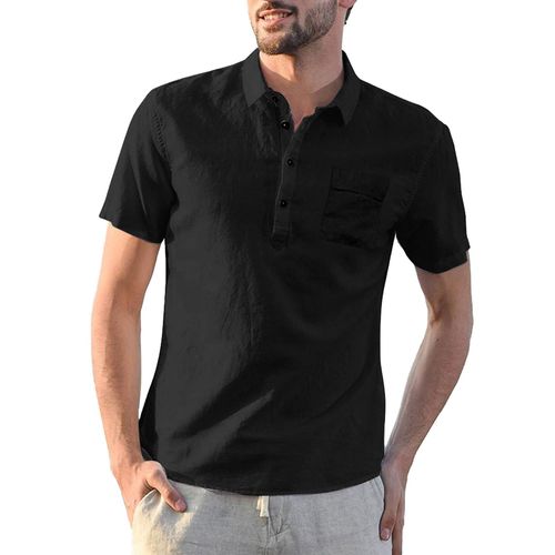 Chemise À Manches Courtes En Lin Pour Hommes, Noir Xl