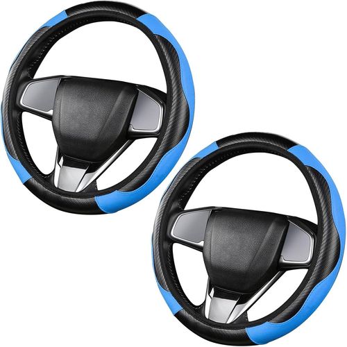 Kal-2 Pièces Couvre Volant De Voiture En Cuir Microfibre Respirant Et Antidérapant, Imperméable, Accessoires De Volant Universels Avec Un Diamètre De 37-38 Cm Pour La Plupart Des Voitures (Bleu)