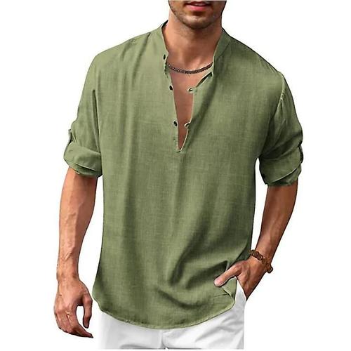 Chemise À Manches Longues En Lin Pour Hommes, Vert M