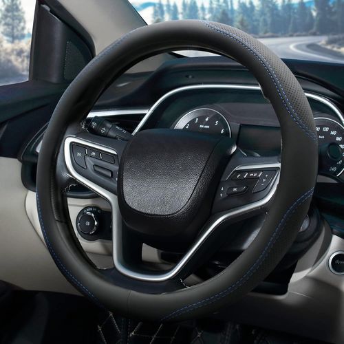 Kal-Couvre Volant Souple Microfibre Cuir Protection Volant Voiture Respirant Et Antidérapant Confortable Housse Volant Voiture Universelle 38cm Pour Auto Camion Suv-Ligne Bleue Noire