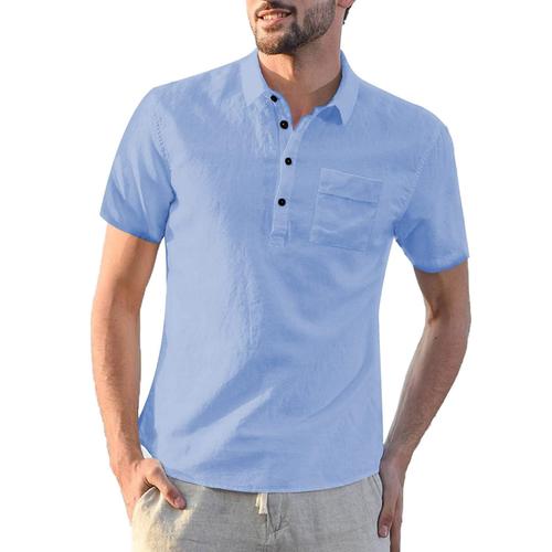 Chemise À Manches Courtes En Lin Pour Hommes Bleu Clair Xxl