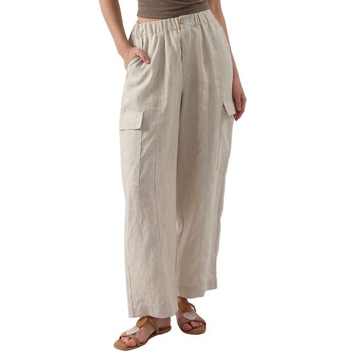 Pantalon Femme En Coton Et Lin Taille Élastique Blanc Xl