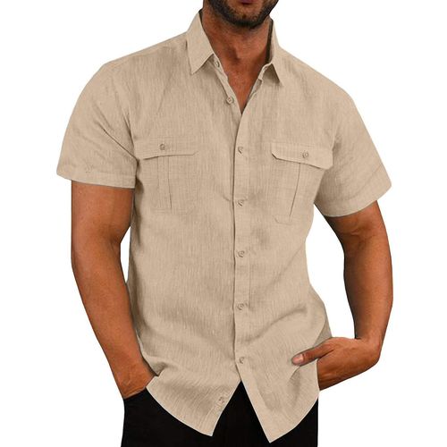 Chemise À Manches Courtes En Coton Et Lin Pour Hommes, Abricot L